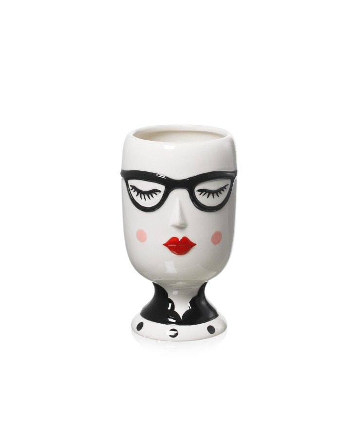 Vaso "Ana". ceramica h. 16 diametro 10 cm col. bianco/nero