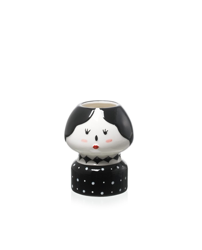 Vaso "Paula". ceramica h. 12.7 diametro 10 cm col. bianco/ nero