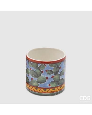 Vaso "sicily". ceramica h. 14 diametro 15 col. verde/rosso