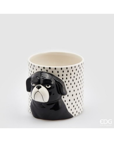 Vaso "black dog". ceramica h. 15 diametro 15 col. bianco/nero