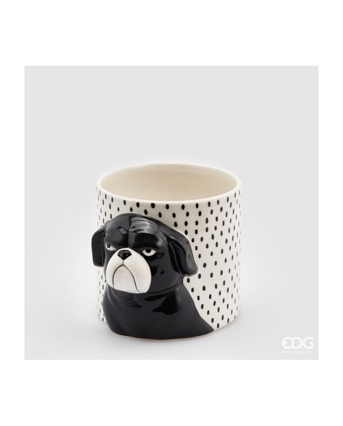 Vaso "black dog". ceramica h. 15 diametro 15 col. bianco/nero