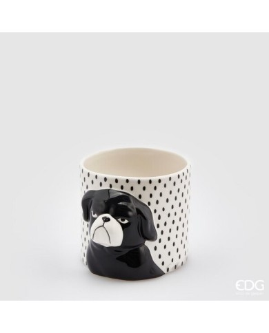 Vaso "black dog". ceramica h. 12 diametro 12 col. bianco/nero