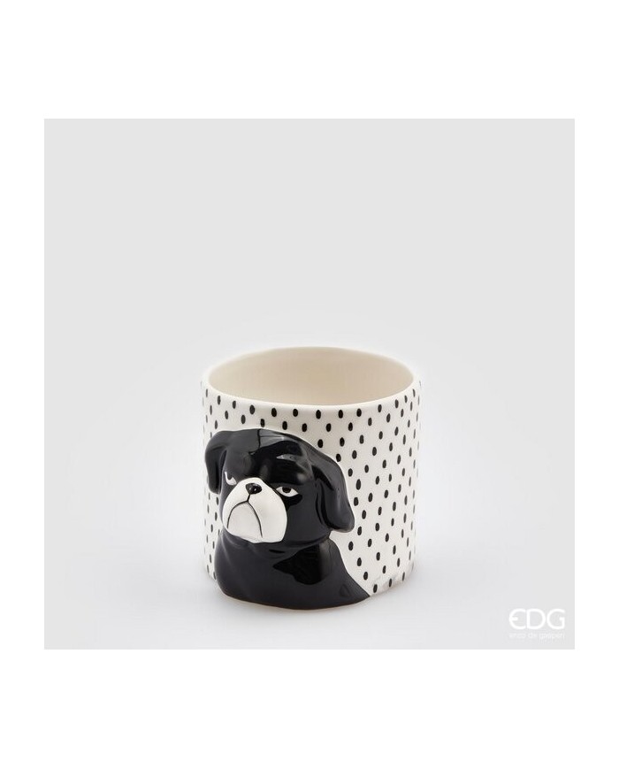 Vaso "black dog". ceramica h. 12 diametro 12 col. bianco/nero