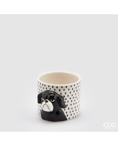 Vaso "black dog". ceramica h. 8 diametro 10 cm col. bianco/nero