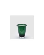 Vaso con bordo. vetro. h. 21 diametro 18 base larga. col. verde scuro