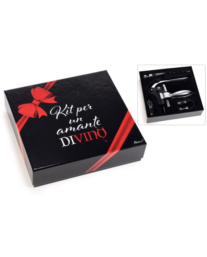 Scatola regalo con 4 accessori per sommelier per il vino