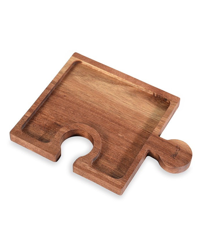 Vassoio alimentare in legno d'acacia con porta calice a puzzle