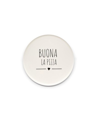 Piatto pizza "Buona la pizza". ceramica col. bianco