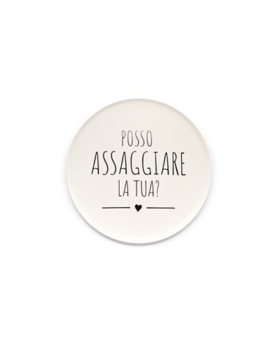 Piatto pizza "posso assaggiare la tua?". ceramica col. bianco