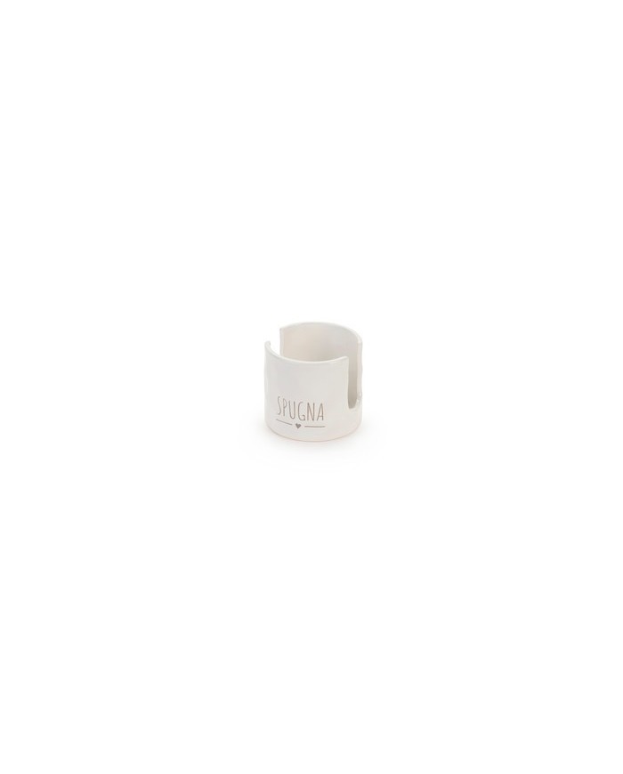 Porta spugna dolomite. ceramica 8.7xx8.77.7 col. bianco con scritta