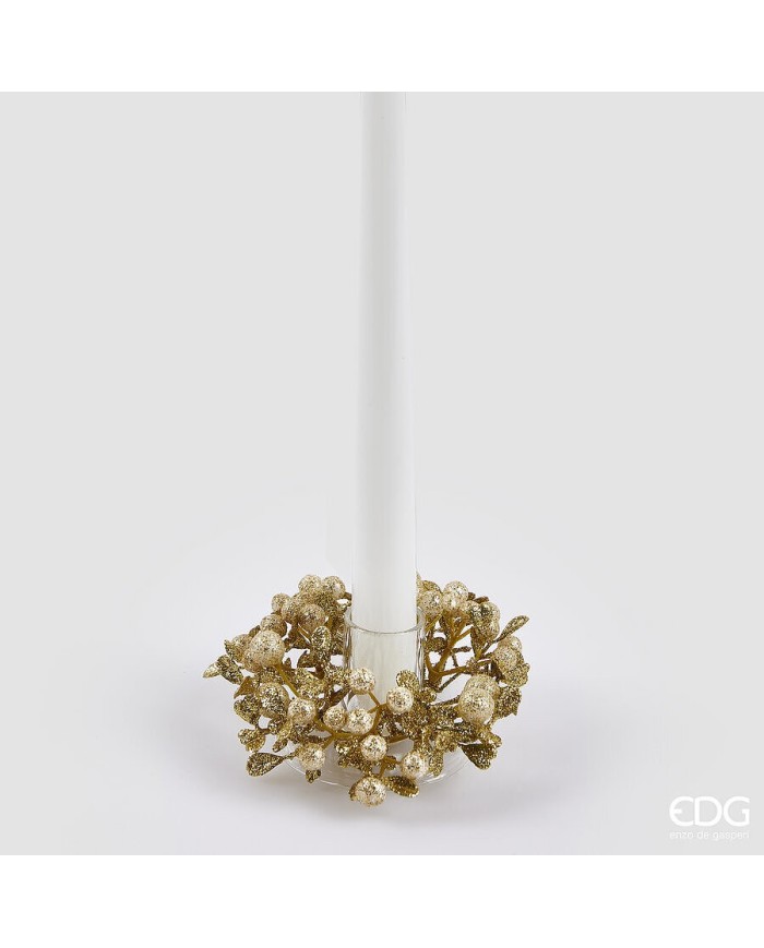 Coroncina bacche con foglie, tessuto/plastica, diam. 9 m, col. champagne - brand: edg