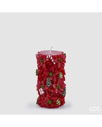 Candela moccolo "stella natale", cera, alt. 14.5 cm, diam. 8 cm, col. verde/rosso - brand: edg