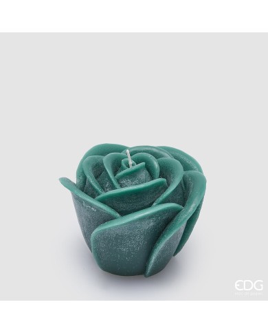 Candela "rose", cera, h. 9 cm, diam. 11 cm, col. verde - brand: edg