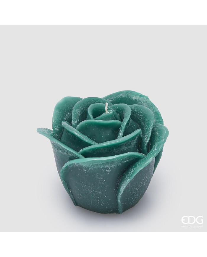 Candela "rose", cera, h. 10 cm, diam. 13 cm, col. verde - brand: edg