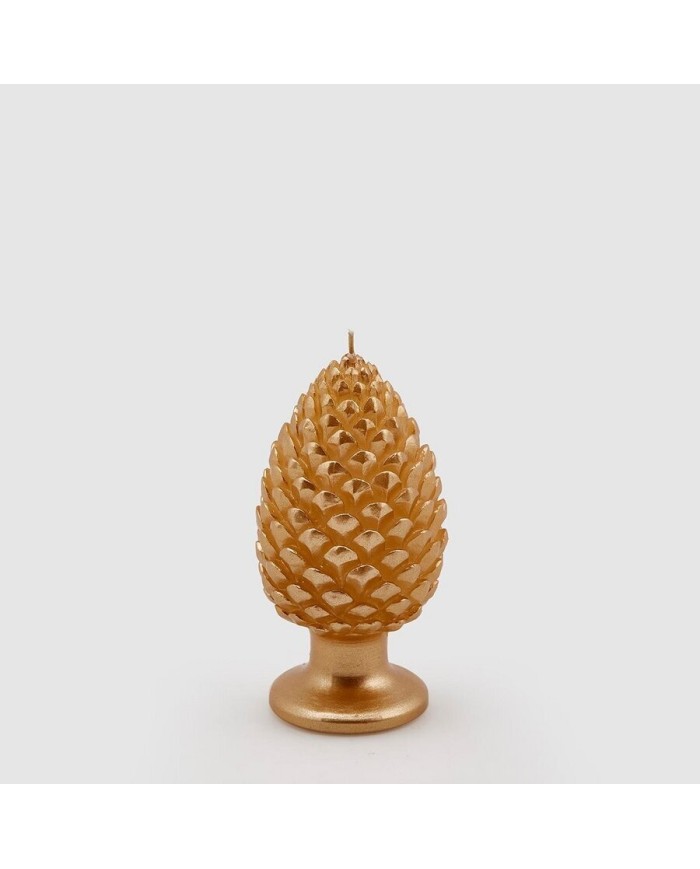 Candela "pigna" con base, cera, h.15 cm, diam. 8 cm, col. oro - brand: edg