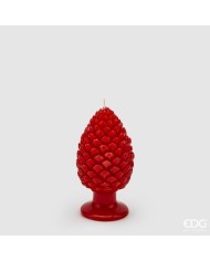 Candela "pigna" con base, cera, h.15 cm, diam. 8 cm, col. rosso - brand: edg