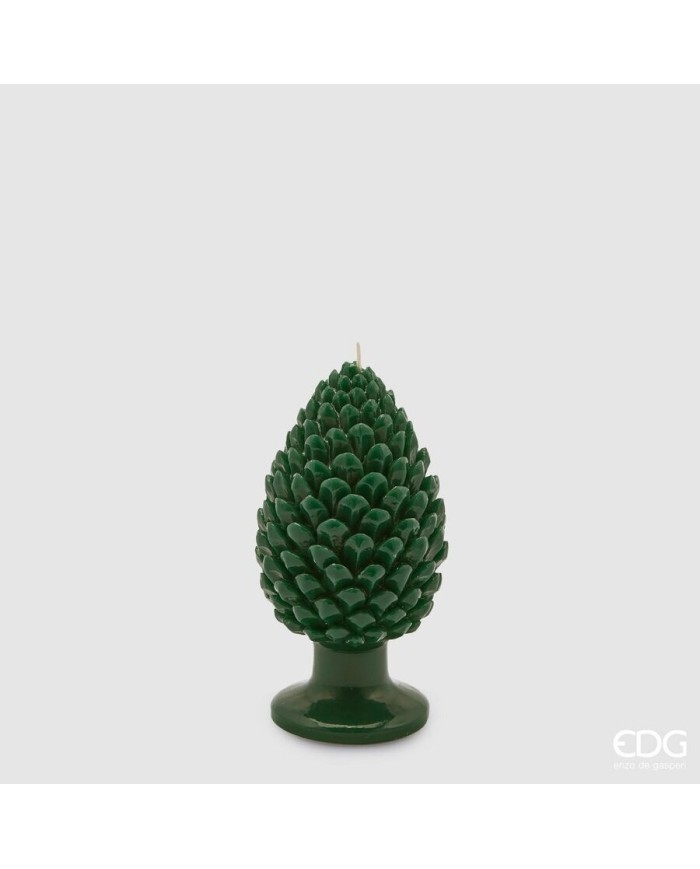 Candela "pigna" con base, cera, h.15 cm, diam. 8 cm, col. verde - brand: edg