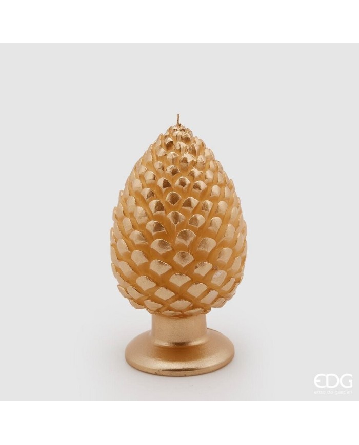 Candela "pigna" con base, cera, h.20 cm, diam.11 cm, col. oro - brand: edg