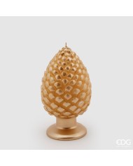 Candela "pigna" con base, cera, h.20 cm, diam.11 cm, col. oro - brand: edg