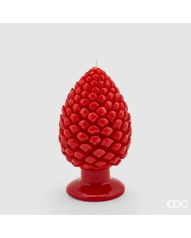 Candela "pigna" con base, cera, h.20 cm, diam.11 cm, col. rosso - brand: edg