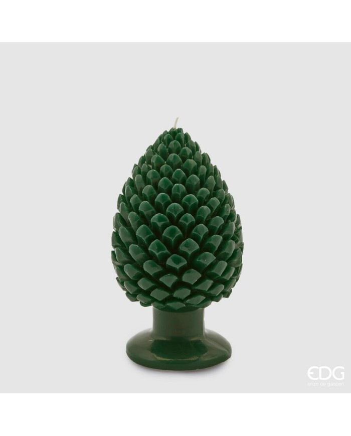 Candela "pigna" con base, cera, h.20 cm, diam.11 cm, col. verde - brand: edg