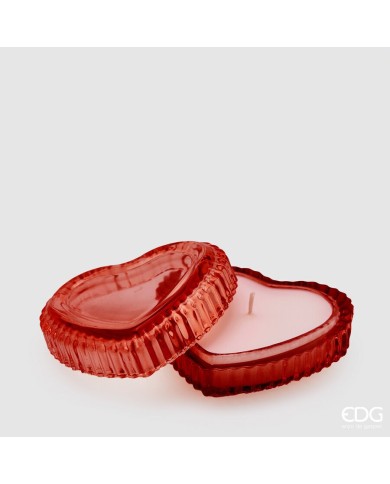 candela "cuore", cera e vetro, h. 14 cm, diam. 9 cm, col. ROSSO - brand: edg