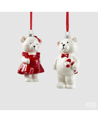 Addobbo "orso", plastica infrangibile, h. 11,5 cm, l. 5 cm, col. bianco/rosso - edg (il prezzo fa rif. al singolo pezzo)