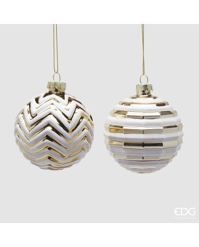 Sfere "zigzag", vetro, diam. 8 cm, col. bianco/oro - edg (il prezzo fa riferimento alla singola sfera)