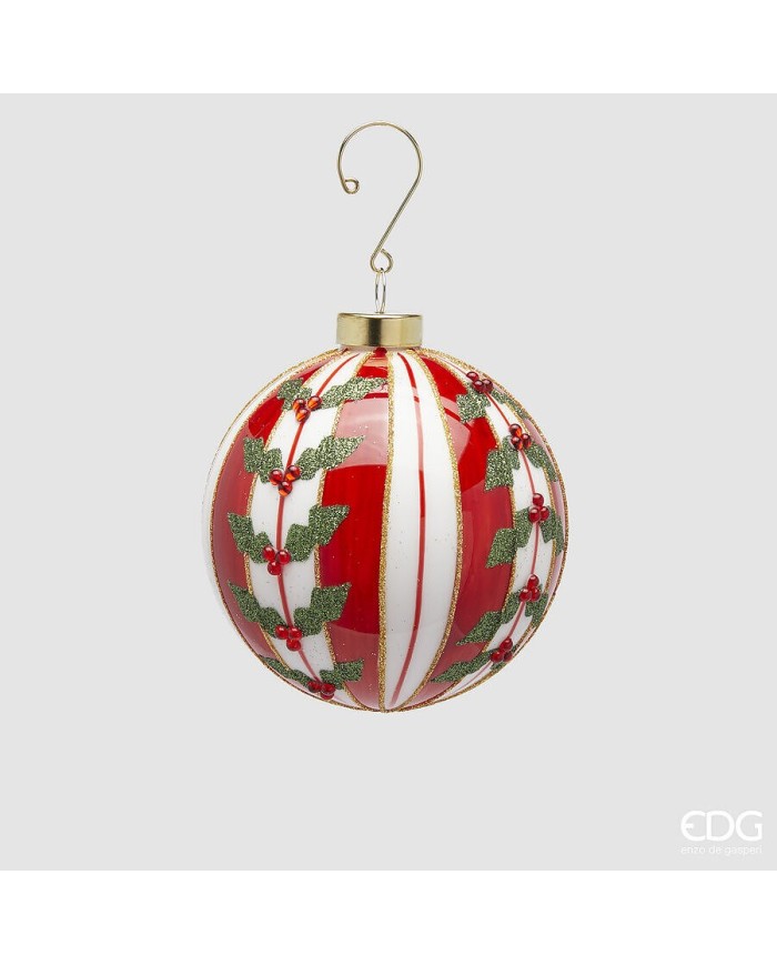 Sfera " righe", vetro, dia. 10 cm col. verde/rosso - edg Sfera " righe", vetro, dia. 10 cm col. verde/rosso - edg
