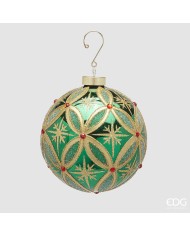 Sfera "rubini", vetro, diam. 12 cm, col. verde/oro - edg