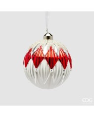 Sfera "rombi", vetro, diam. 10 cm, col. bianco/rosso - edg