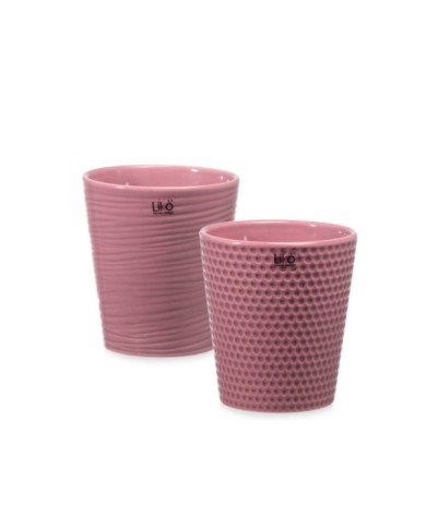 Vaso "caspò" ceramica diametro 13 cm altezza 14 cm righe/pois col. malva