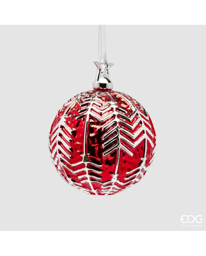 Sfera "Zigzag", vetro e porcellana, diam. 10 cm, col. rosso - edg