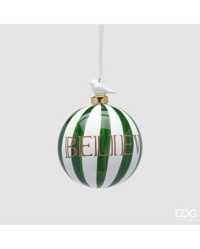 Sfera "righe con passero, vetro, diam. 10 cm col. bianco verde - edg