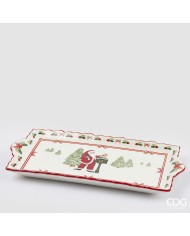 Vassoio "xmas" rettangolare, ceramica, l. 33 cm, l. 16 cm, col. verde rosso- edg
