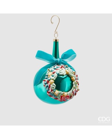 Sfera con collo "corona dolci", vetro, diam. 10 cm, col. turchese - edg