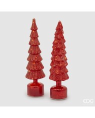 Decoro  "pino twist", vetro, con led e movimento, h. 40.5 cm, diam. 9 cm, col. rosso - edg (il prezzo fa rif. al sing. pezzo)