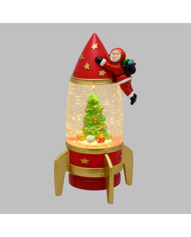 Razzo Rocket con babbo astronauta glitter led, l. 27,5 cm col. rosso