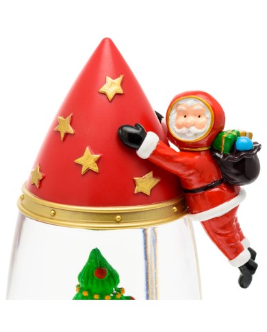 Razzo Rocket con babbo astronauta glitter led, l. 27,5 cm col. rosso