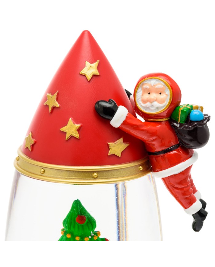 Razzo Rocket con babbo astronauta glitter led, l. 27,5 cm col. rosso