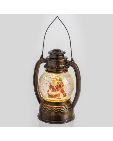 lanterna sferica brunita, glitter led, h. 19 cm