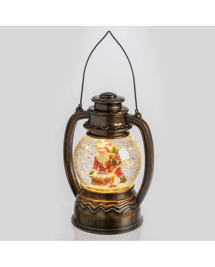 lanterna sferica brunita, glitter led, h. 19 cm