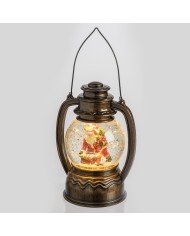 lanterna sferica brunita, glitter led, h. 19 cm