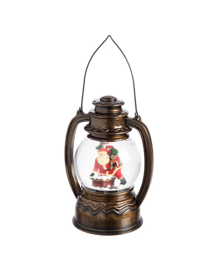 lanterna sferica brunita, glitter led, h. 19 cm