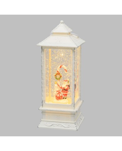 Lanterna rettangolare bianca, glitter led, h. 27.5 cm