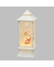 Lanterna rettangolare bianca, glitter led, h. 27.5 cm