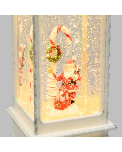 Lanterna rettangolare bianca, glitter led, h. 27.5 cm