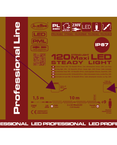 Catena 120 maxiled, l. 10 mt, 120 maile, col. bianco freddo, proluingabile max 10 pz, cavo incluso, per uso sterno