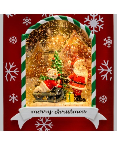 Borsa con babbo natale, decorata, glitter led, h. 22 cm.