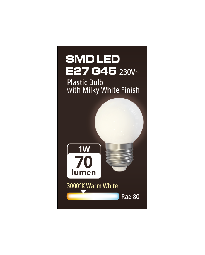 lampada E27, g45, 1.2W, 230 V, milky